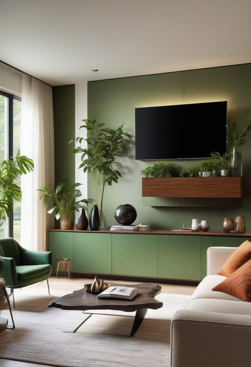 A modern, stylish living room showcasing a variety of functional cabinets with sleek lines and innovative designs. Include warm, ambient lighting that highlights the cabinets' textures and materials. Add decorative elements like plants and art pieces to emphasize space optimization. The scene should convey a sense of organization and modernity in a cozy setting. super-realistic. vibrant colors. elegant interior.