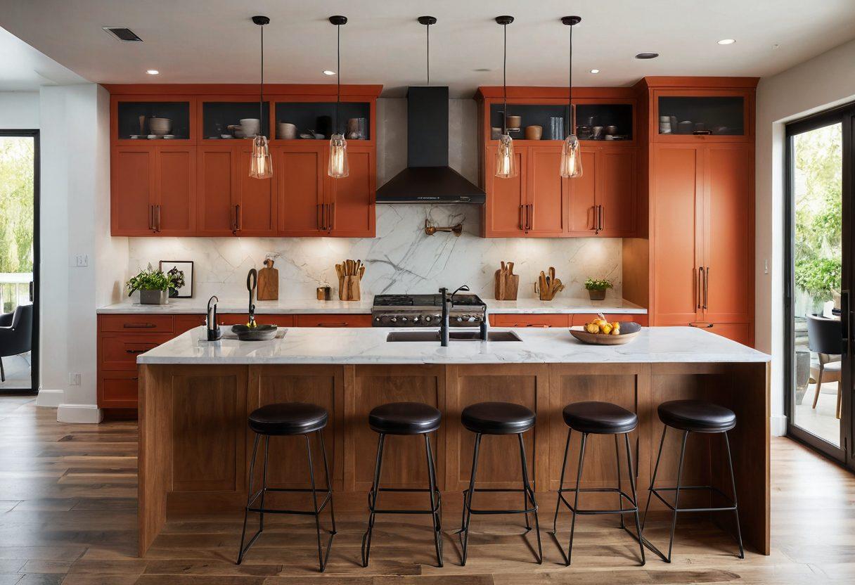 A beautifully designed kitchen featuring innovative cabinetry solutions, with sleek modern lines and unique storage options. Incorporate warm wood tones and vibrant splashes of color through decorative elements. Show various styles ranging from minimalistic to rustic, showcasing versatility in home design. Soft natural lighting enhances the inviting atmosphere. super-realistic. vibrant colors. white background.